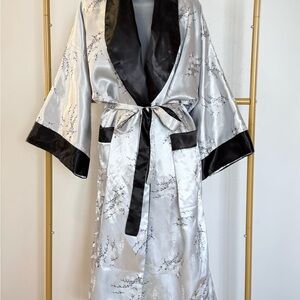 Reversible Satin Silver & Black Kimono Robe